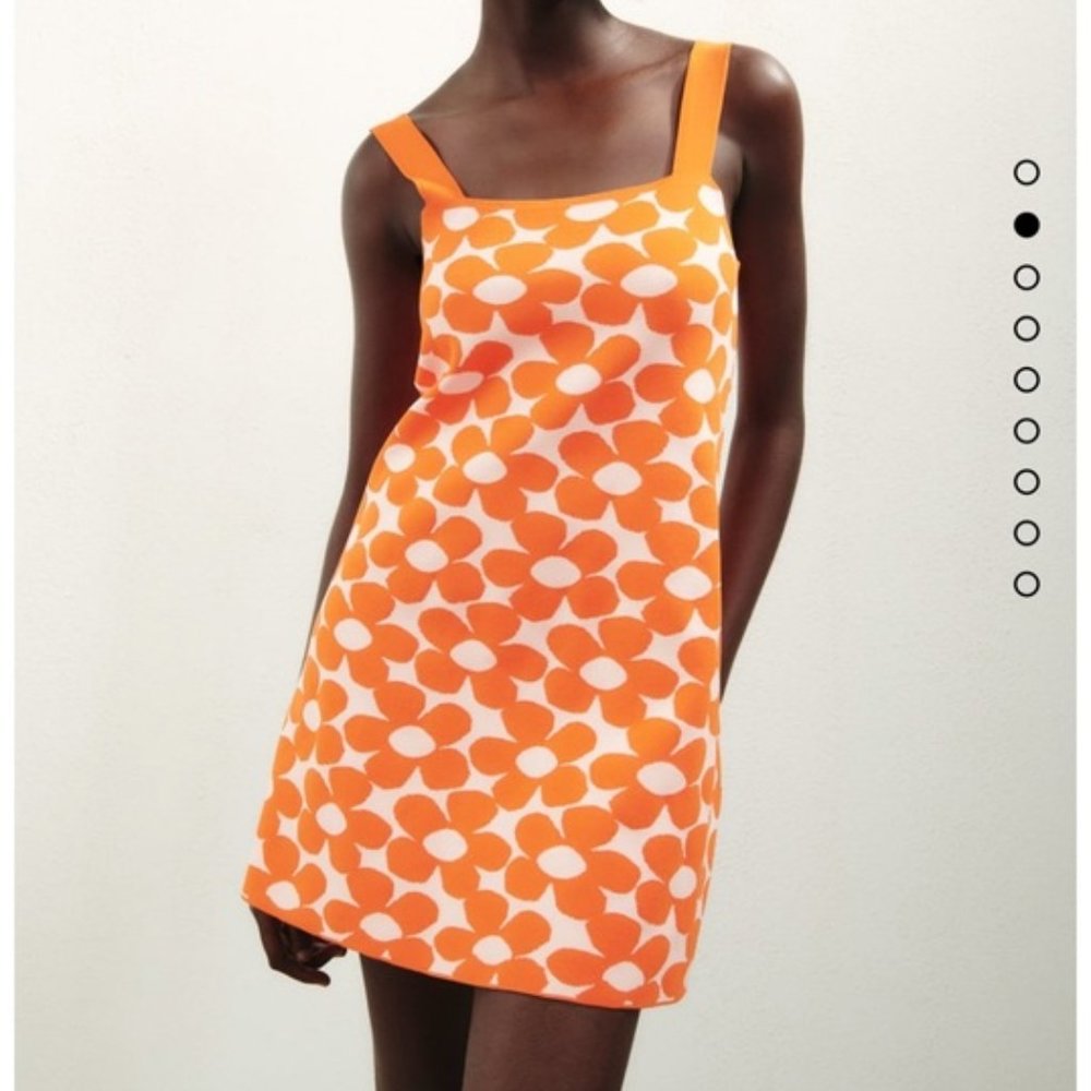 Zara Shift, Knit, Tank Dress sz M orange and pink flowers